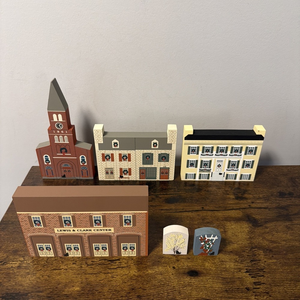 Cat's Meow Village St. Charles‎ Christmas Series - Lot of 6 Wooden, Hand Painted